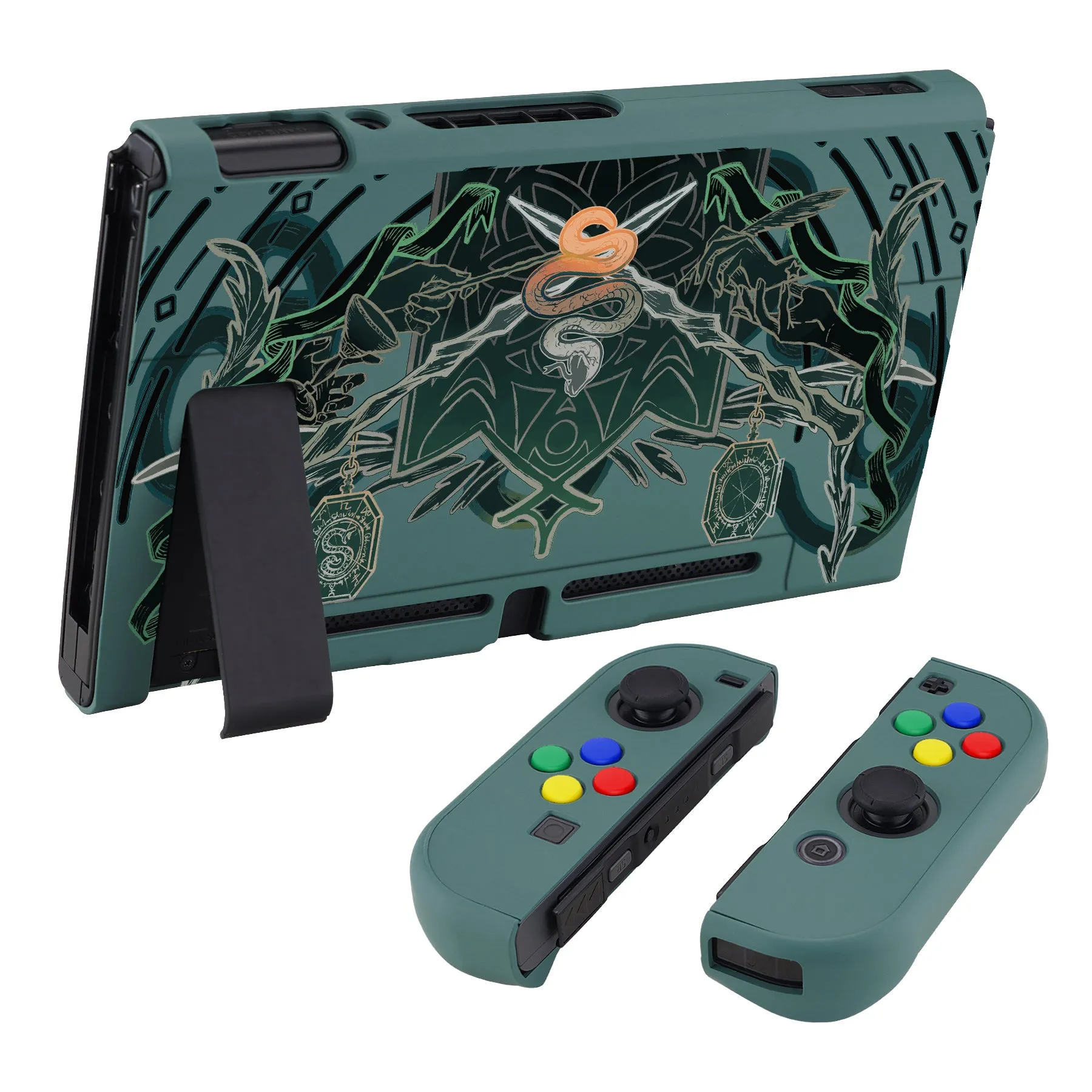 eXtremeRate PlayVital Classic Serpent Totem Back Cover for NS Switch Console, NS Joycon Handheld Controller Separable Protector Hard Shell, Dockable Protective Case with Colorful ABXY Direction Button Caps - NTT122