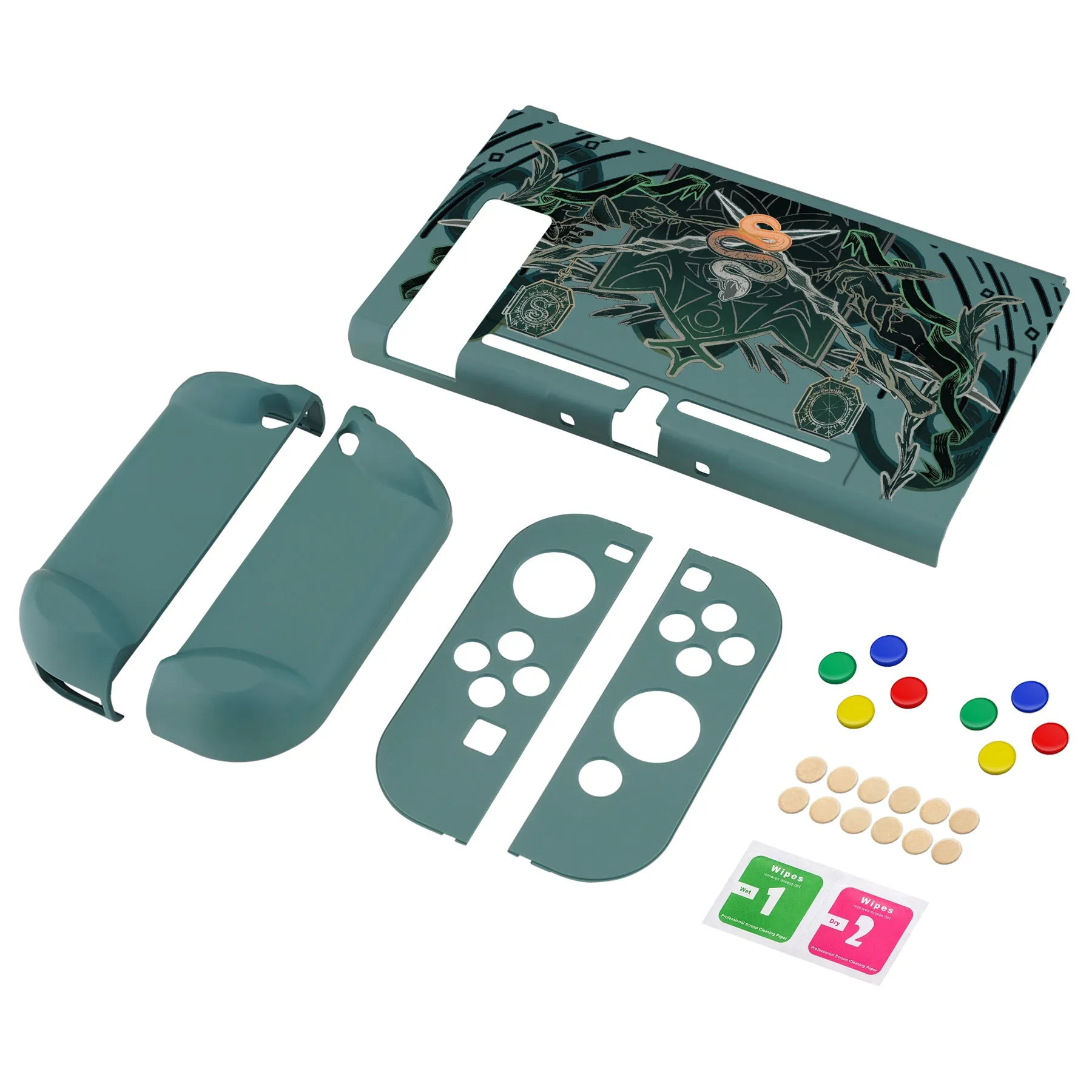 eXtremeRate PlayVital Classic Serpent Totem Back Cover for NS Switch Console, NS Joycon Handheld Controller Separable Protector Hard Shell, Dockable Protective Case with Colorful ABXY Direction Button Caps - NTT122