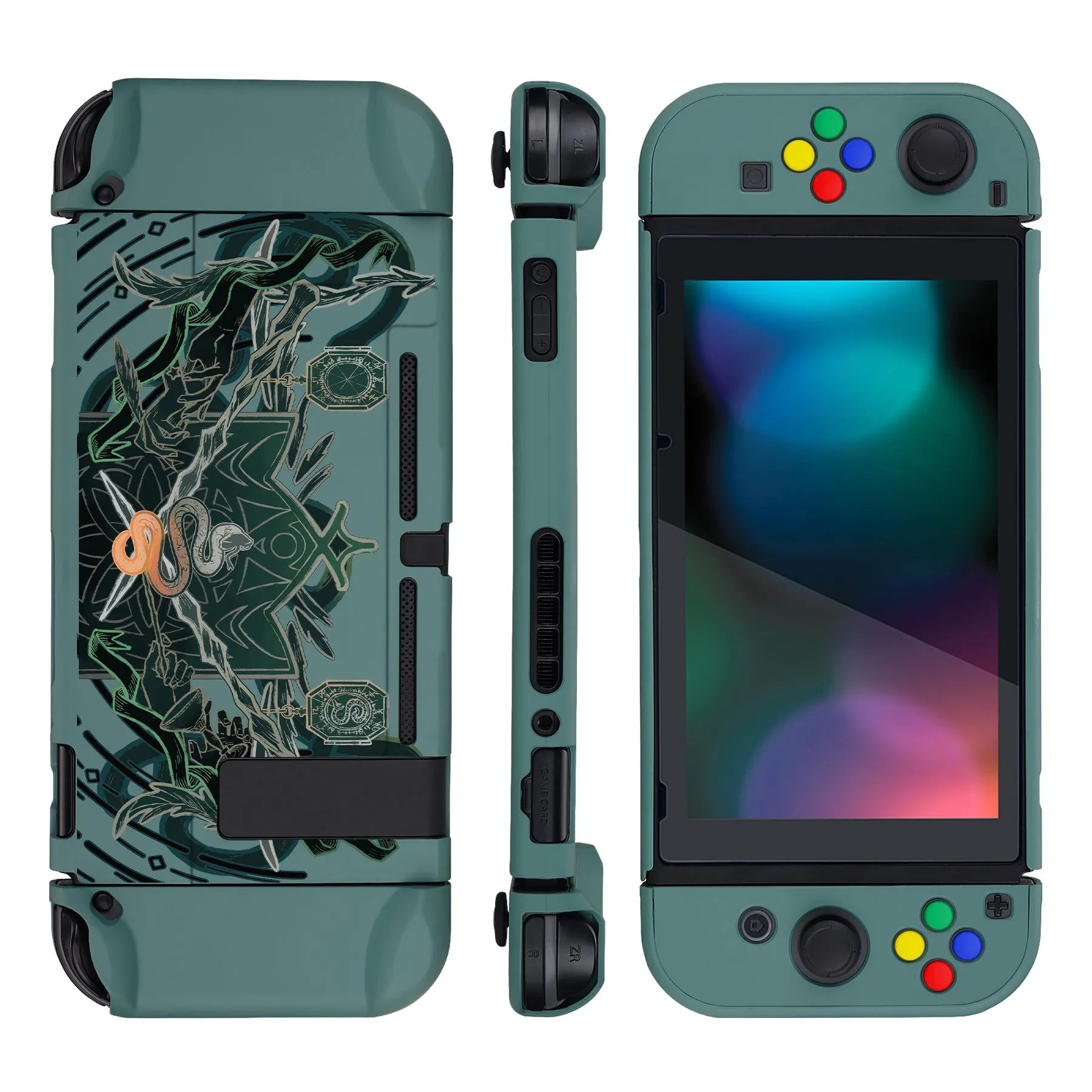 eXtremeRate PlayVital Classic Serpent Totem Back Cover for NS Switch Console, NS Joycon Handheld Controller Separable Protector Hard Shell, Dockable Protective Case with Colorful ABXY Direction Button Caps - NTT122