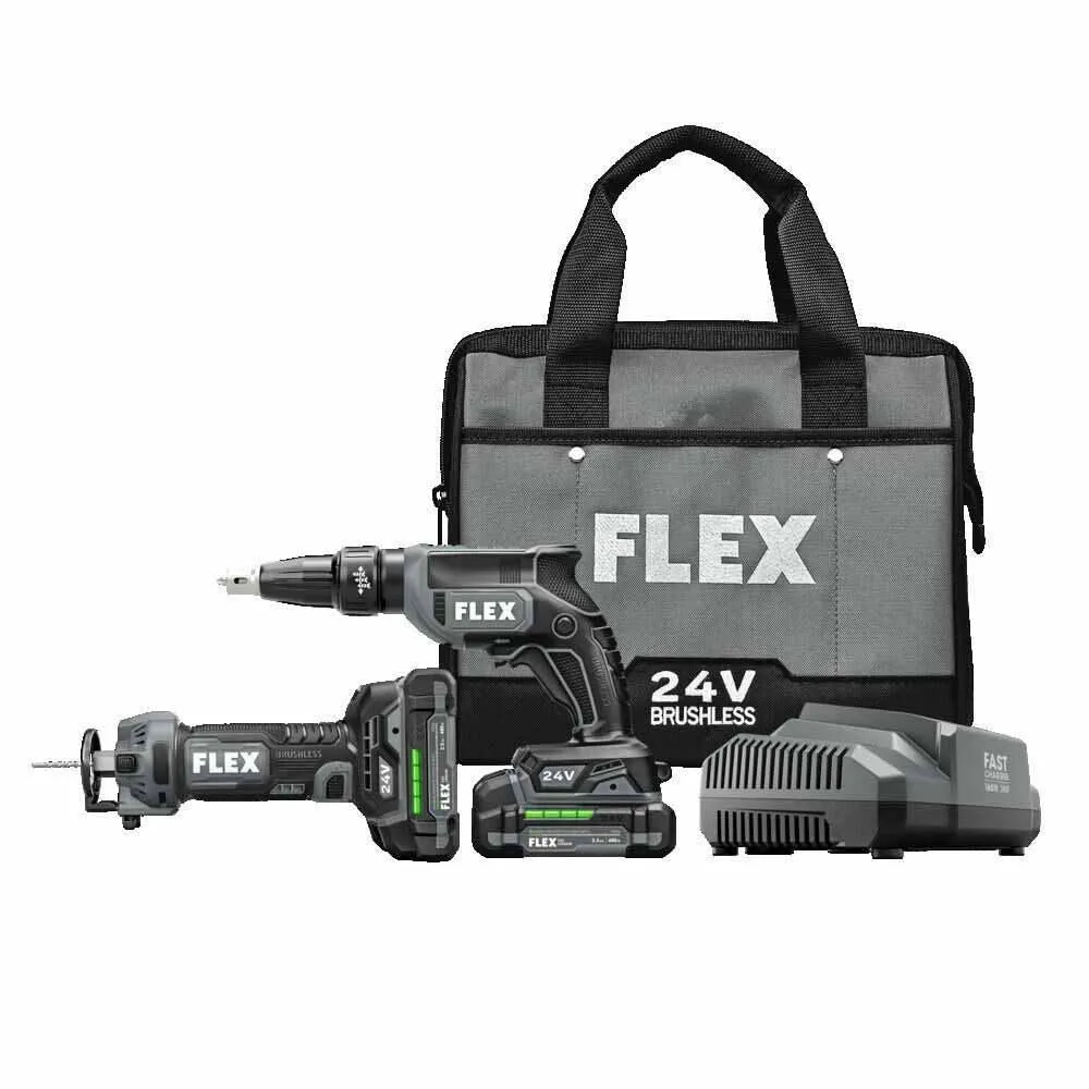 Flex FXM203-2AA 2 Tool Combo Kit, Drywall Screw Gun and Cut Out Tool