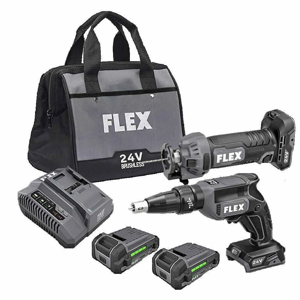 Flex FXM203-2AA 2 Tool Combo Kit, Drywall Screw Gun and Cut Out Tool