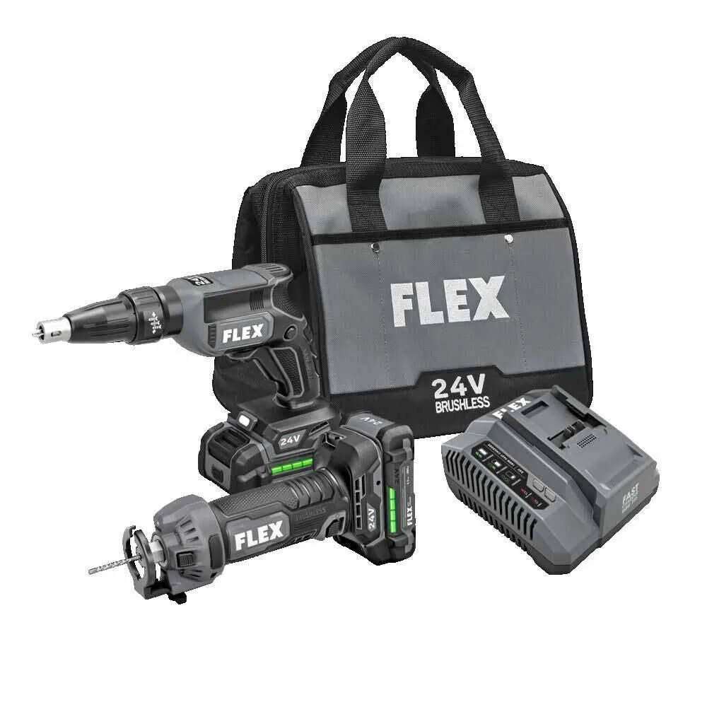 Flex FXM203-2AA 2 Tool Combo Kit, Drywall Screw Gun and Cut Out Tool