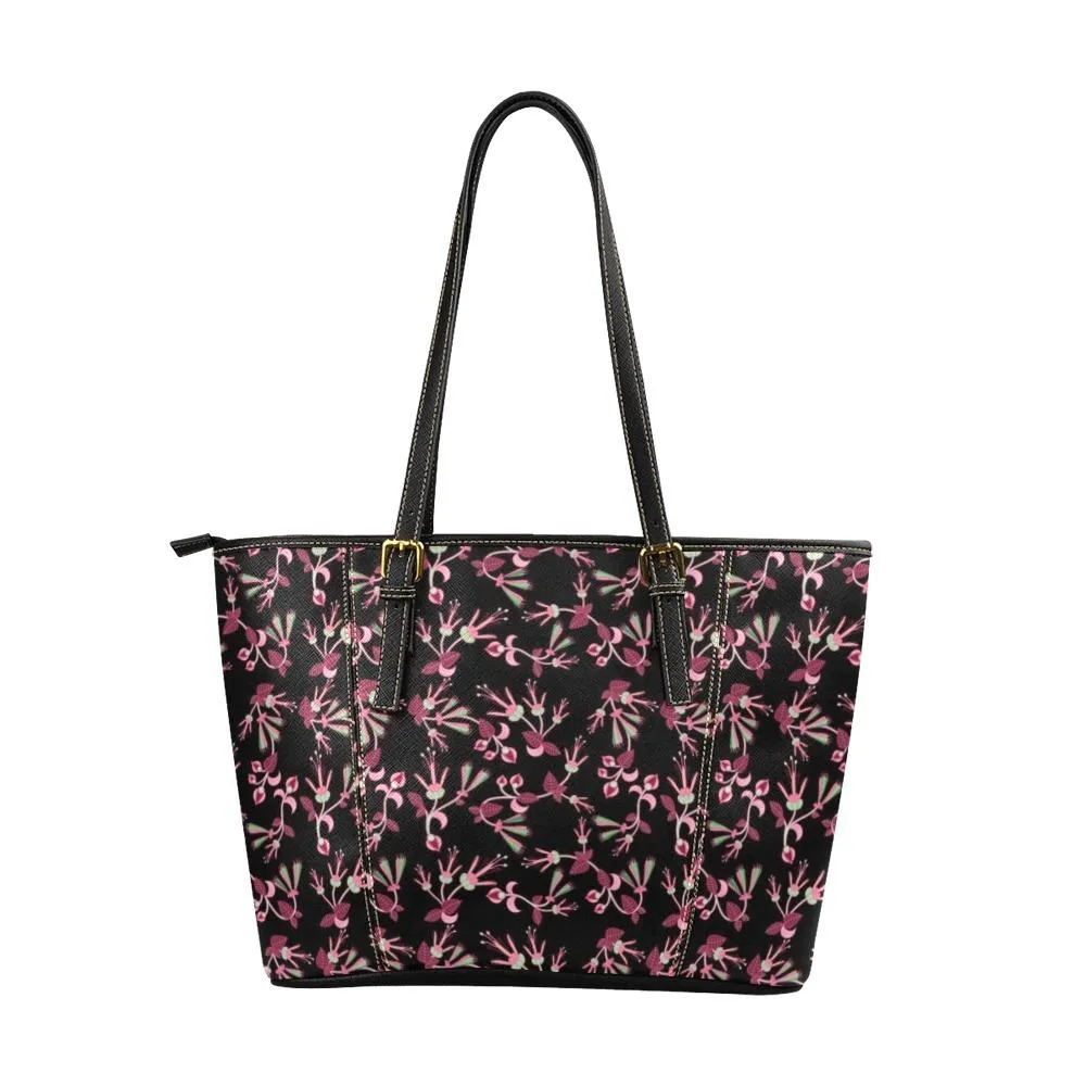 Floral Green Black Leather Tote Bag/Large