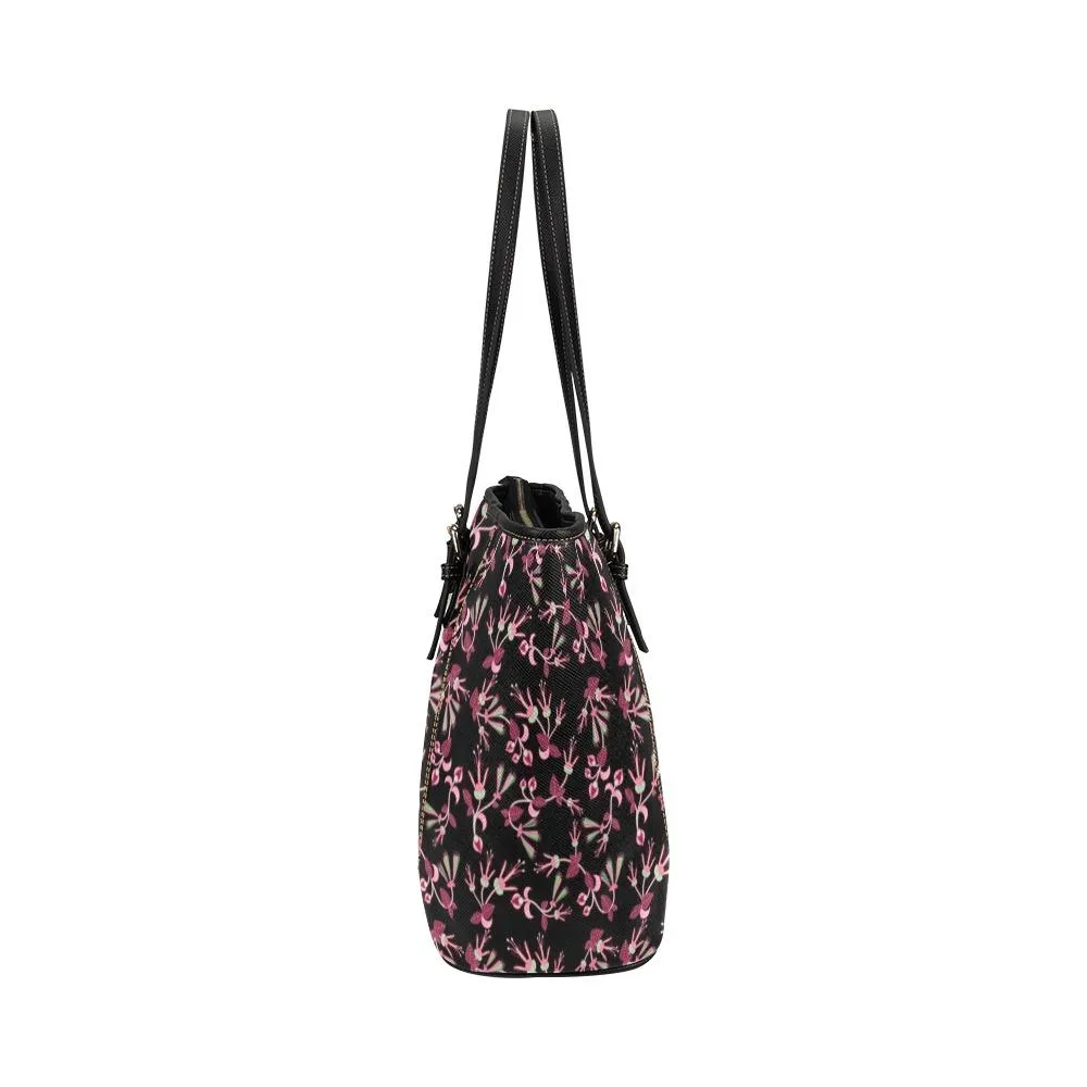 Floral Green Black Leather Tote Bag/Large