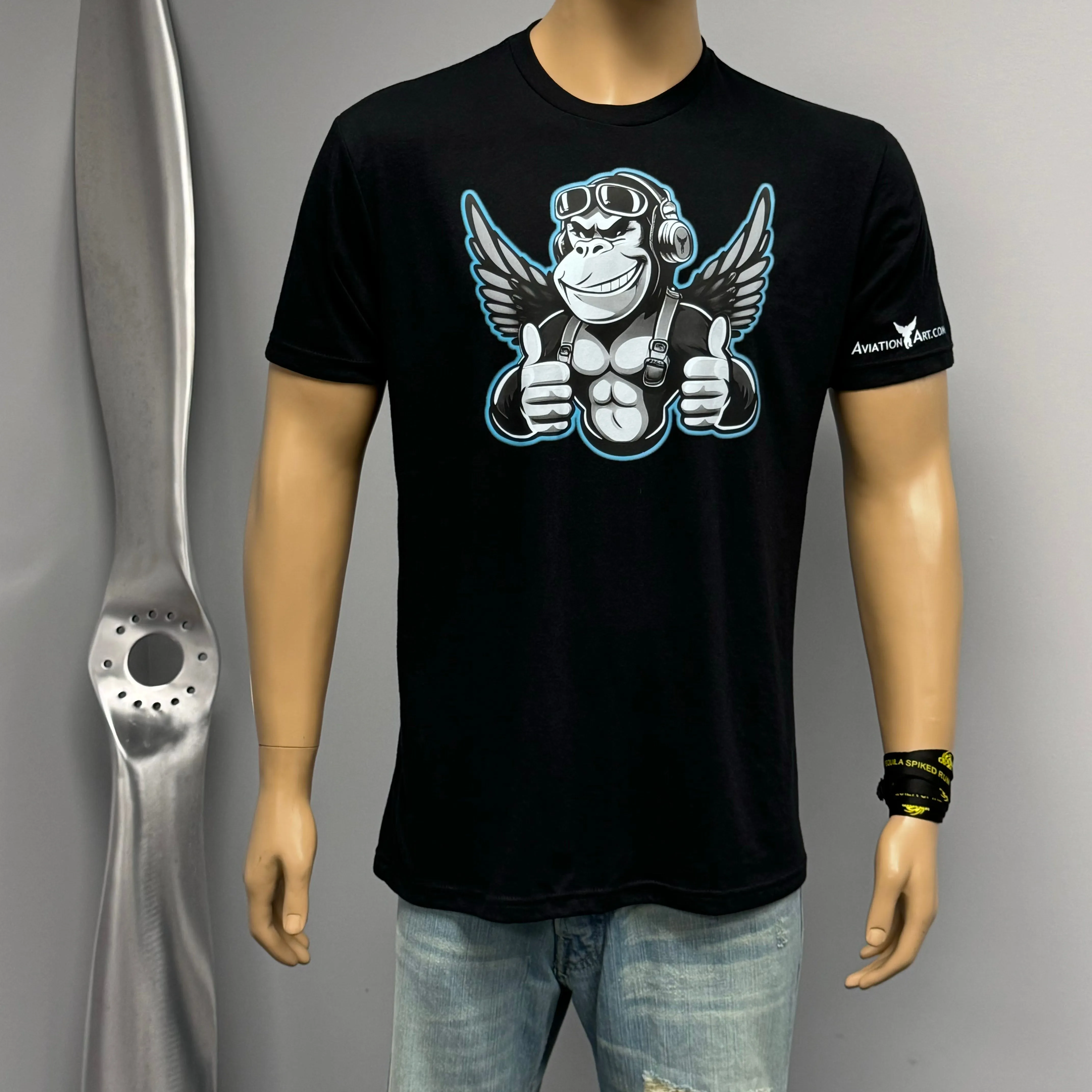 Flying Monkey Thumbs Up (Blue) Aviator Pilot T-Shirt