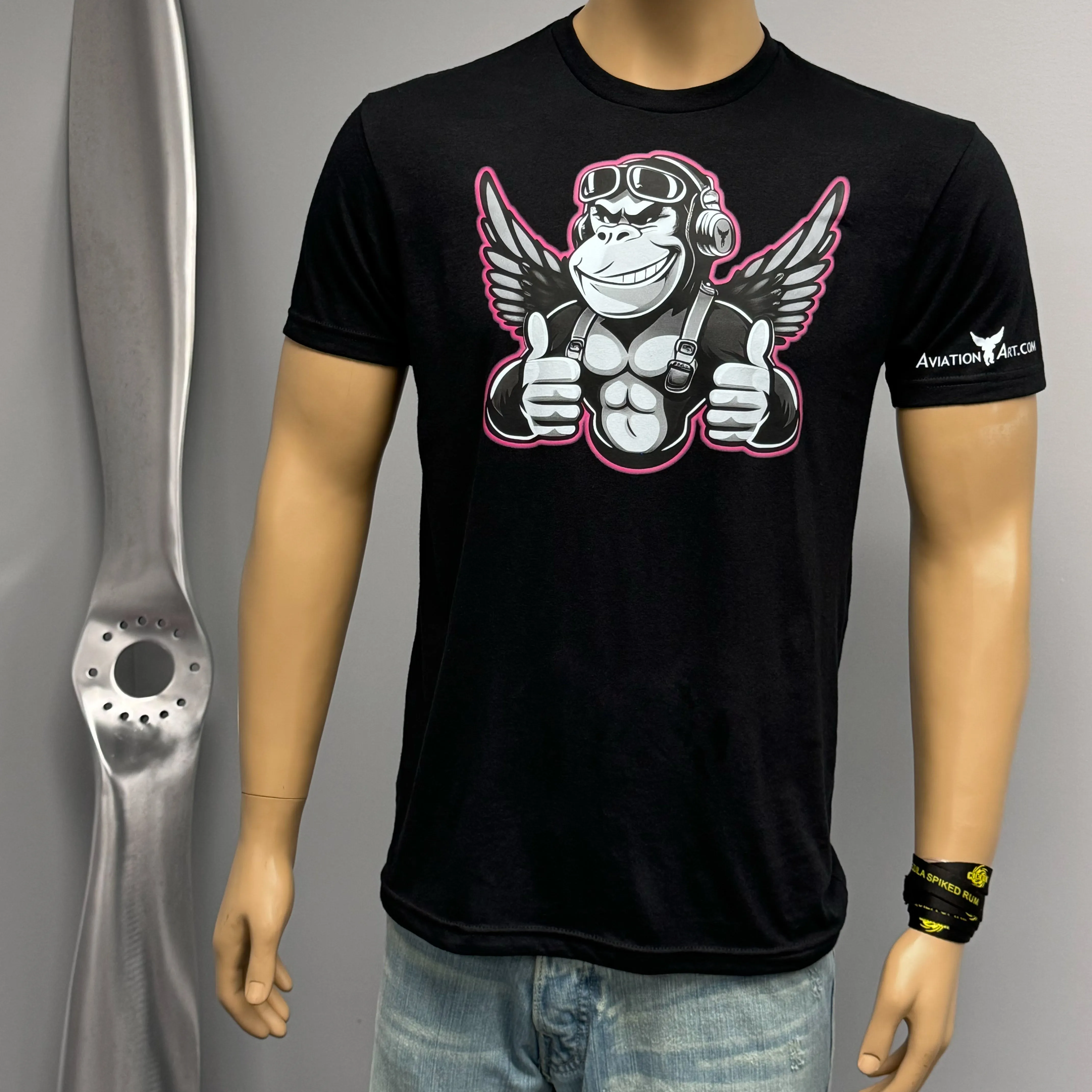 Flying Monkey Thumbs Up (Pink) Aviator Pilot T-Shirt