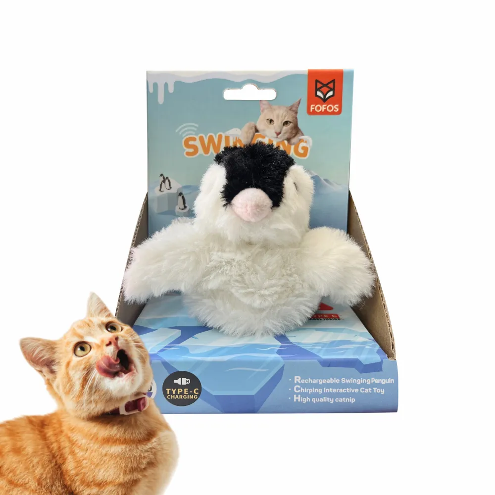 Fofos Swinging Penguin Interactive Toy for Cats (White/Black)