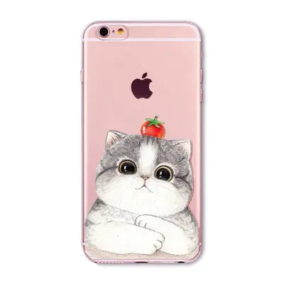 For Apple iPhone 7 6 6S 5 5S SE 7Plus 6sPlus 5C 4S Soft Silicon Transparent Phone Case Cover Cute Cat Rabbit Emojio Phone Capa