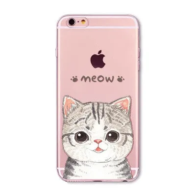 For Apple iPhone 7 6 6S 5 5S SE 7Plus 6sPlus 5C 4S Soft Silicon Transparent Phone Case Cover Cute Cat Rabbit Emojio Phone Capa