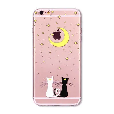 For Apple iPhone 7 6 6S 5 5S SE 7Plus 6sPlus 5C 4S Soft Silicon Transparent Phone Case Cover Cute Cat Rabbit Emojio Phone Capa