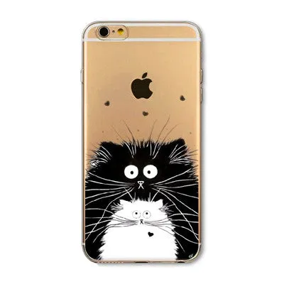 For Apple iPhone 7 6 6S 5 5S SE 7Plus 6sPlus 5C 4S Soft Silicon Transparent Phone Case Cover Cute Cat Rabbit Emojio Phone Capa