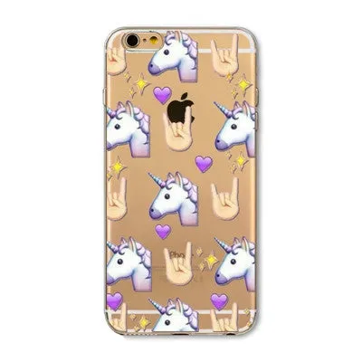 For Apple iPhone 7 6 6S 5 5S SE 7Plus 6sPlus 5C 4S Soft Silicon Transparent Phone Case Cover Cute Cat Rabbit Emojio Phone Capa