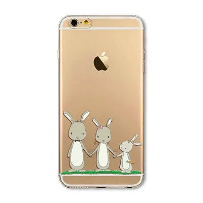 For Apple iPhone 7 6 6S 5 5S SE 7Plus 6sPlus 5C 4S Soft Silicon Transparent Phone Case Cover Cute Cat Rabbit Emojio Phone Capa