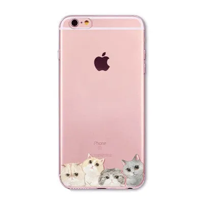 For Apple iPhone 7 6 6S 5 5S SE 7Plus 6sPlus 5C 4S Soft Silicon Transparent Phone Case Cover Cute Cat Rabbit Emojio Phone Capa