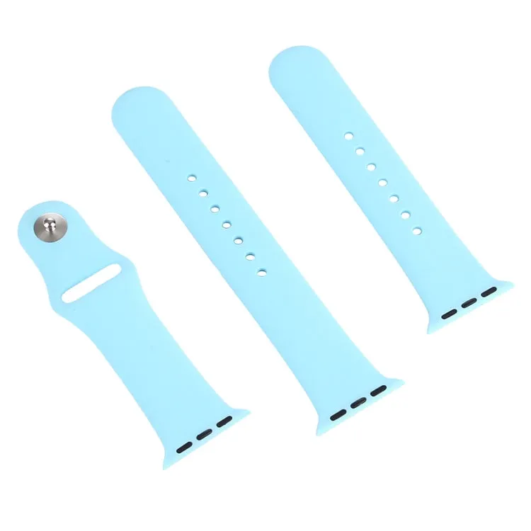 For Apple Watch Series 10 42mm / 9&8&7 41mm / SE 3&SE 2&6&SE&5&4 40mm / 3&2&1 38mm 3 in 1 Rubber Watch Band with Pin Buckle(Baby Blue)