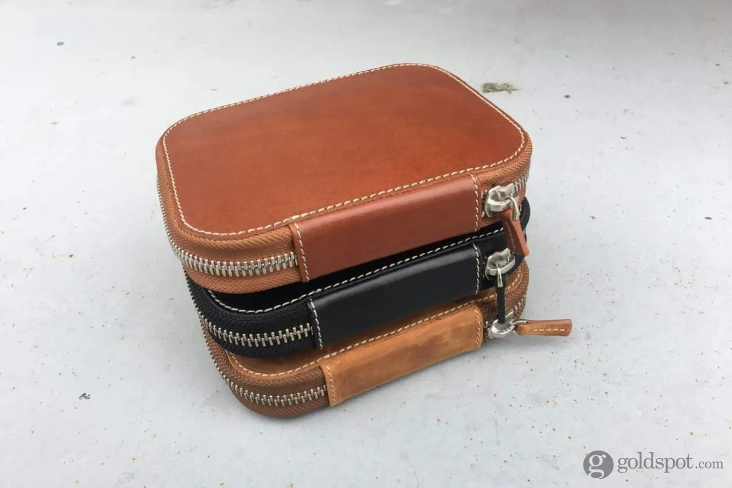 Galen Leather Pen Case Zippered 10 Slots in Brown