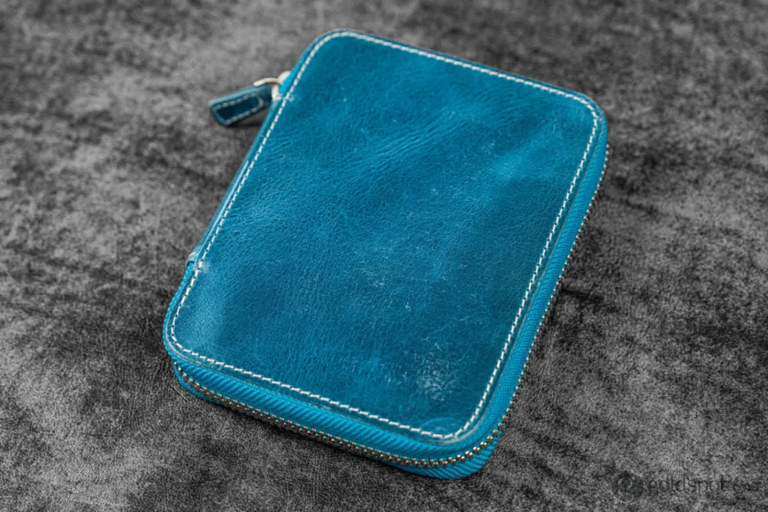 Galen Leather Pen Case Zippered 10 Slots in Crazy Horse Ocean Blue