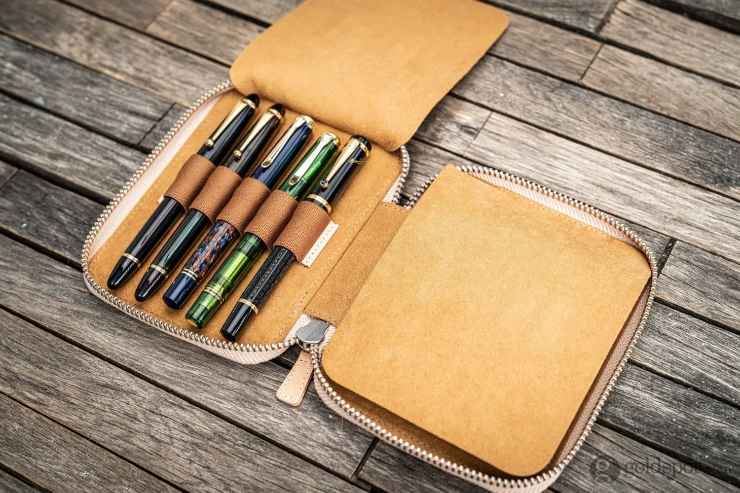 Galen Leather Pen Case Zippered 10 Slots in Undyed Leather