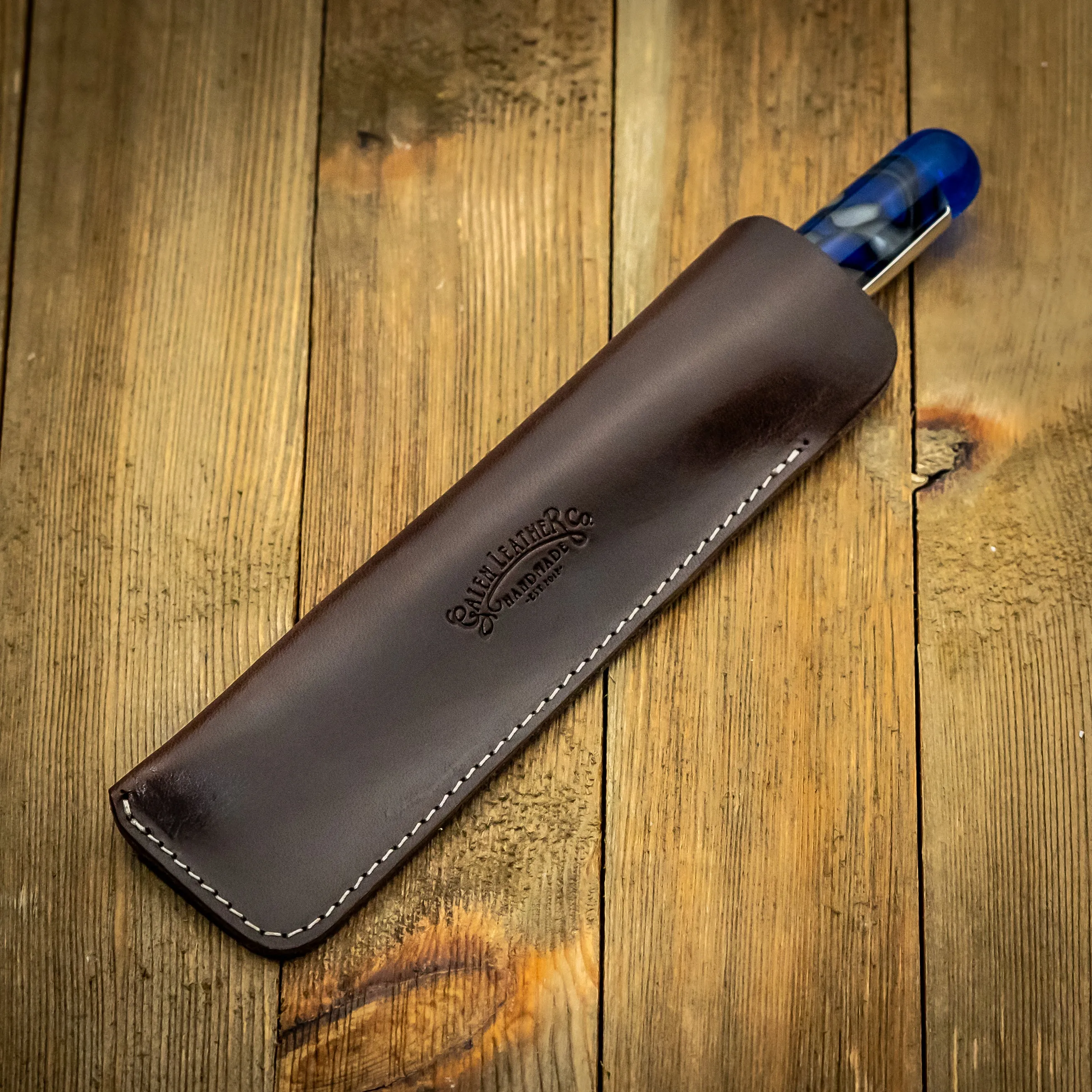 Galen Leather Single Pen Case in Brown