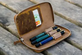 Galen Leather Zippered Three Pen Case in Crazy Horse Brown