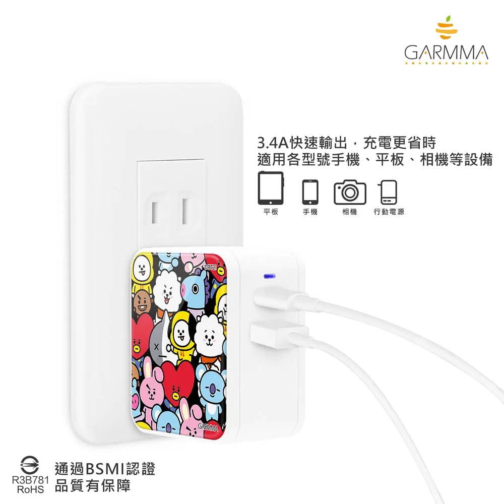 GARMMA BT21 UNIVERSTAR Type-C USB 3.4A Quick Charge Foldable Travel Charger