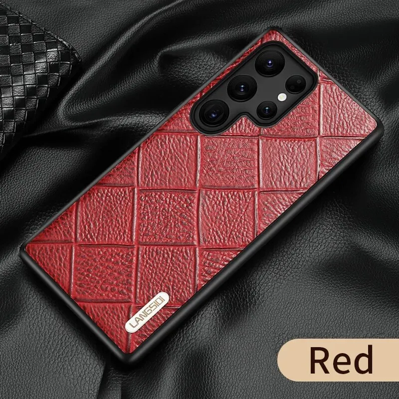 Genuine Leather Rhombus Cover Case For Samsung Galaxy S23