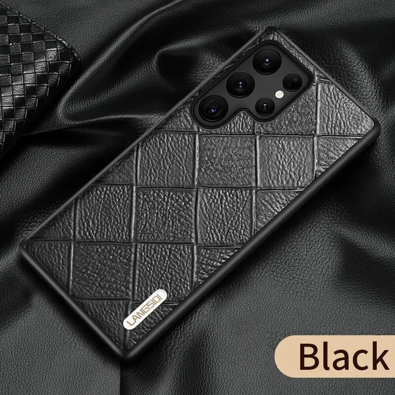 Genuine Leather Rhombus Cover Case For Samsung Galaxy S23