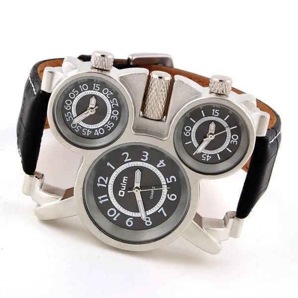 Genuine Leather Strap wristwatches OULM Sports Watch Multiple Time Zone quartz watches dive watch