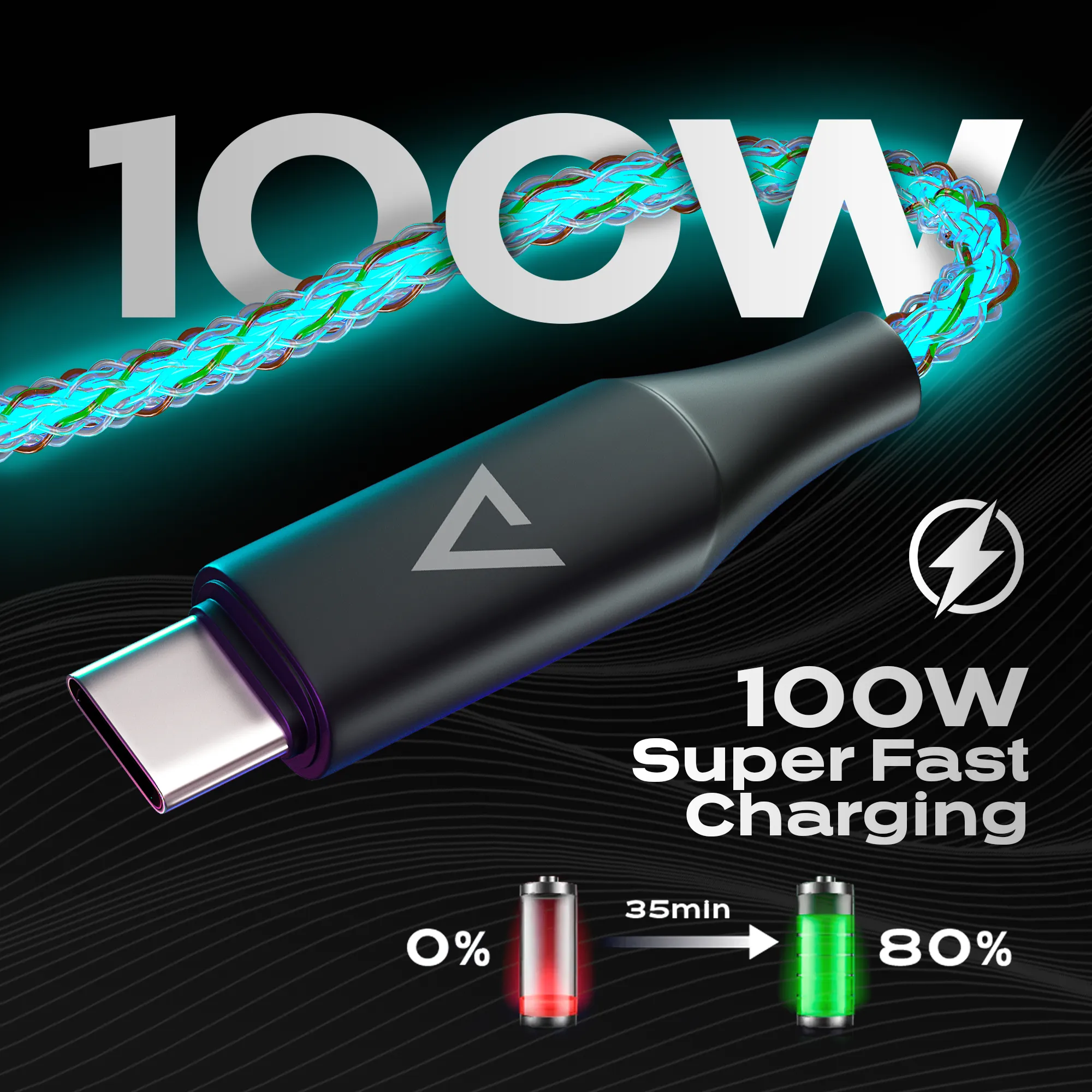 GloBright® USB-C | Braided LED Cable | 100W BlitzCharge