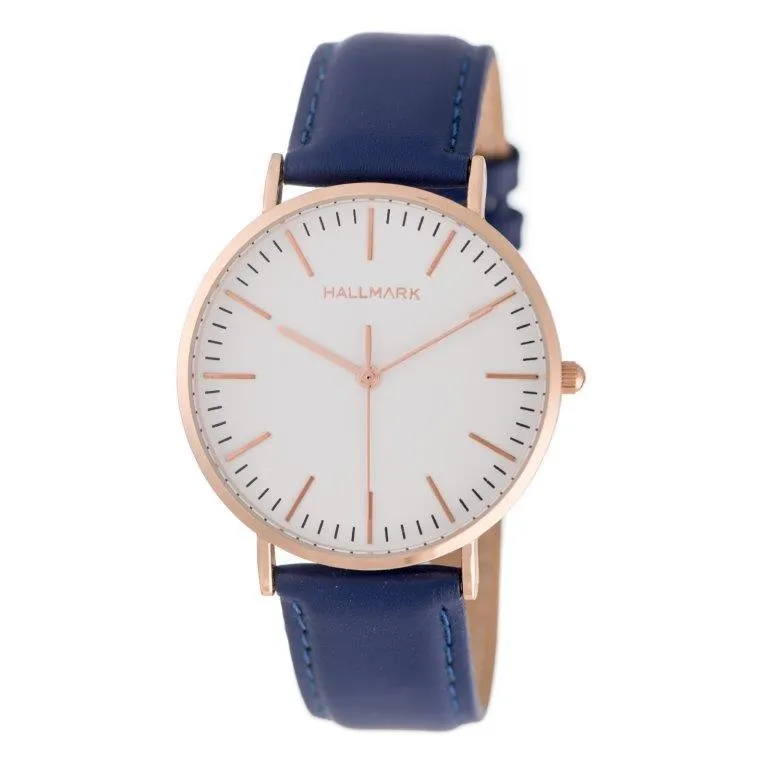 Hallmark Gents Leather Blue Strap White Dial Watch