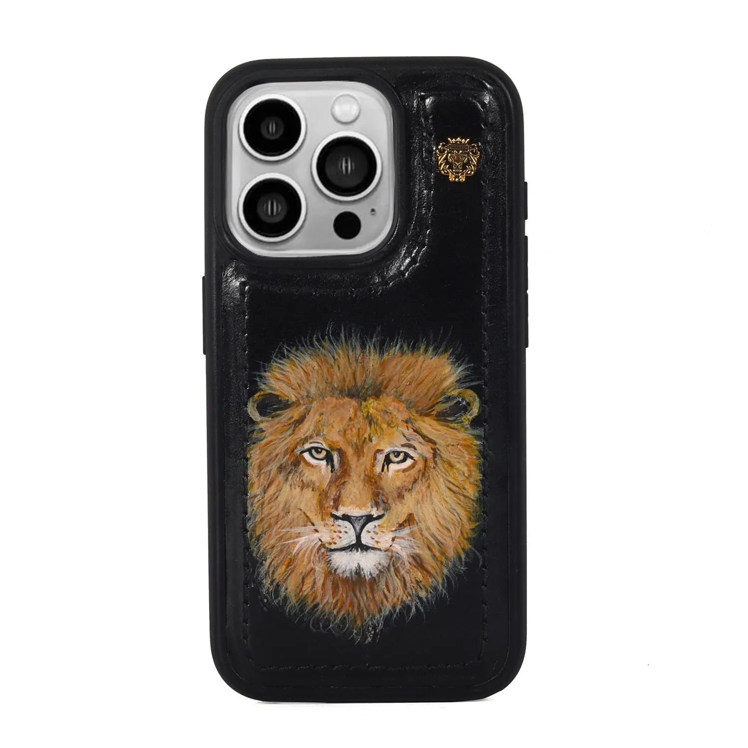 Hand Painted Lion Face Customized Black Mobile Cover