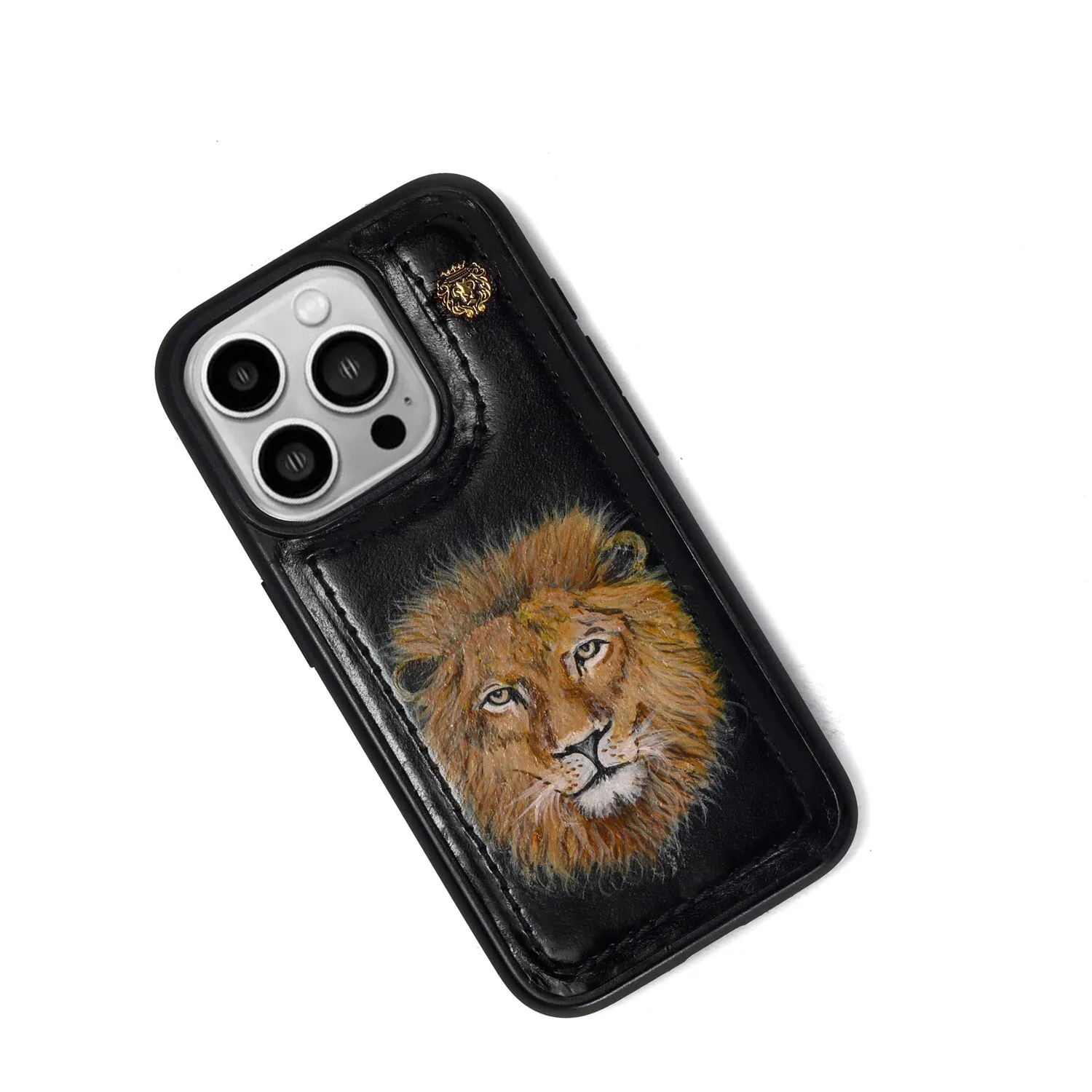 Hand Painted Lion Face Customized Black Mobile Cover