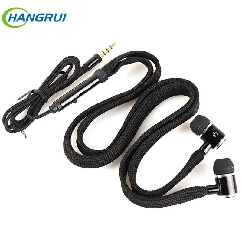 Hangrui shoelace earphone subwoofer music headset with microphone wired control handsfree earpiece for xiao mi phone earphones