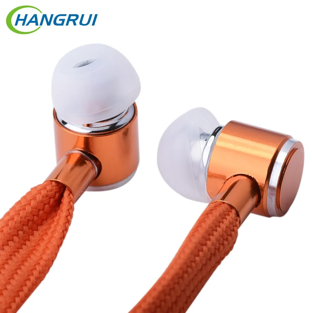 Hangrui shoelace earphone subwoofer music headset with microphone wired control handsfree earpiece for xiao mi phone earphones