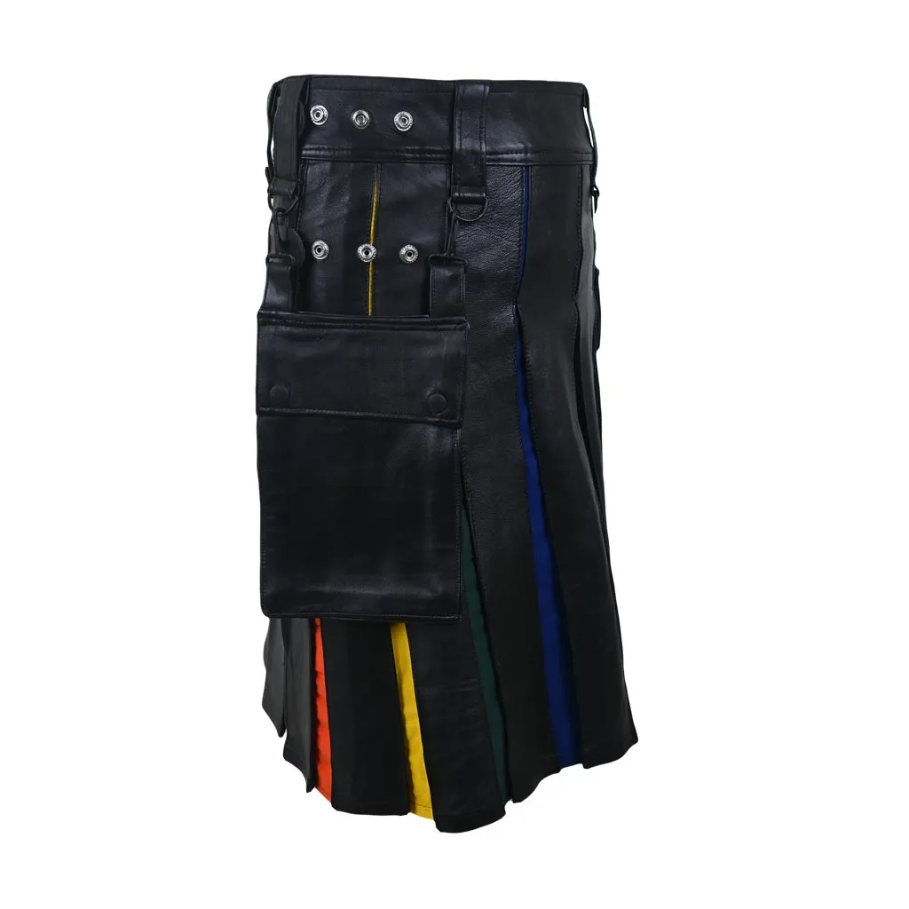 Hybrid Customized Leather Utility Kilt Rainbow