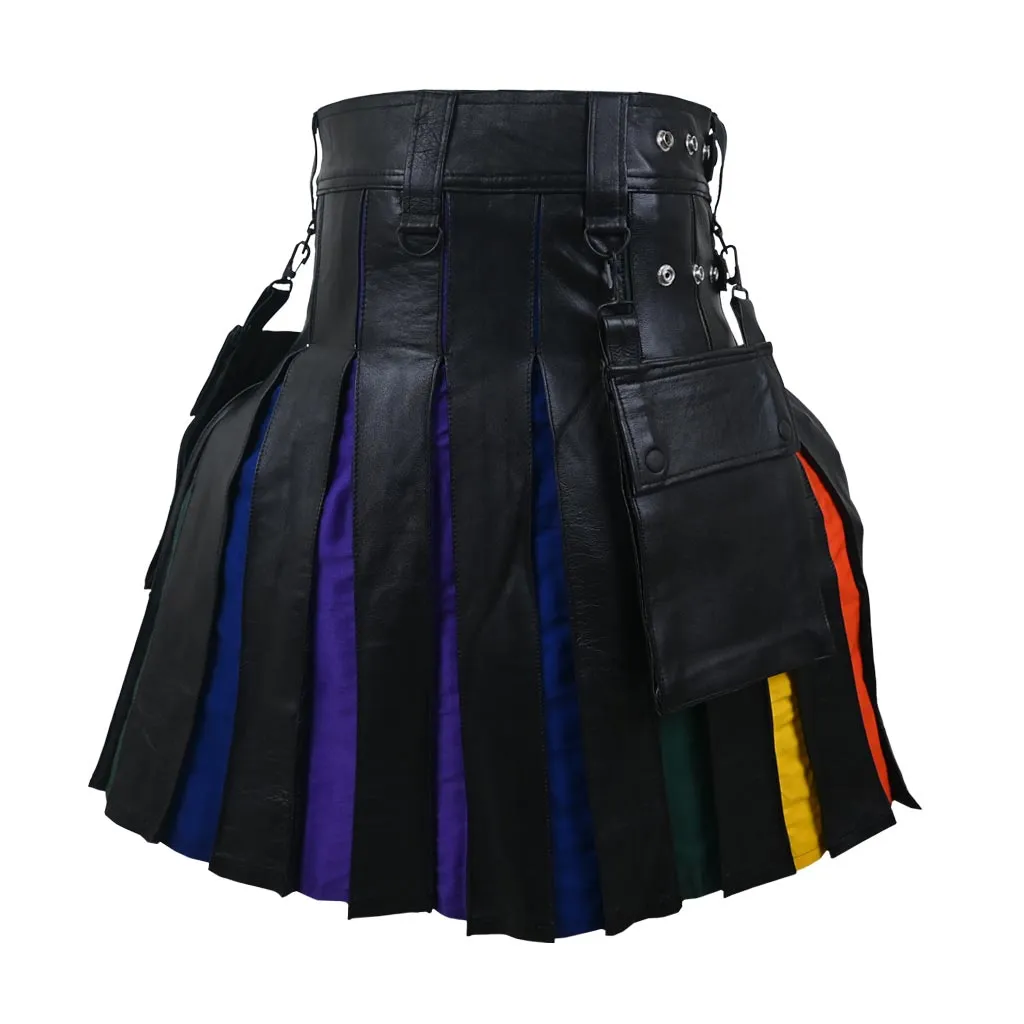 Hybrid Customized Leather Utility Kilt Rainbow