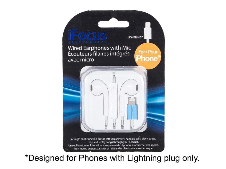 iFocus Lightning Earbuds w. Mic For Iphones, White w. Box