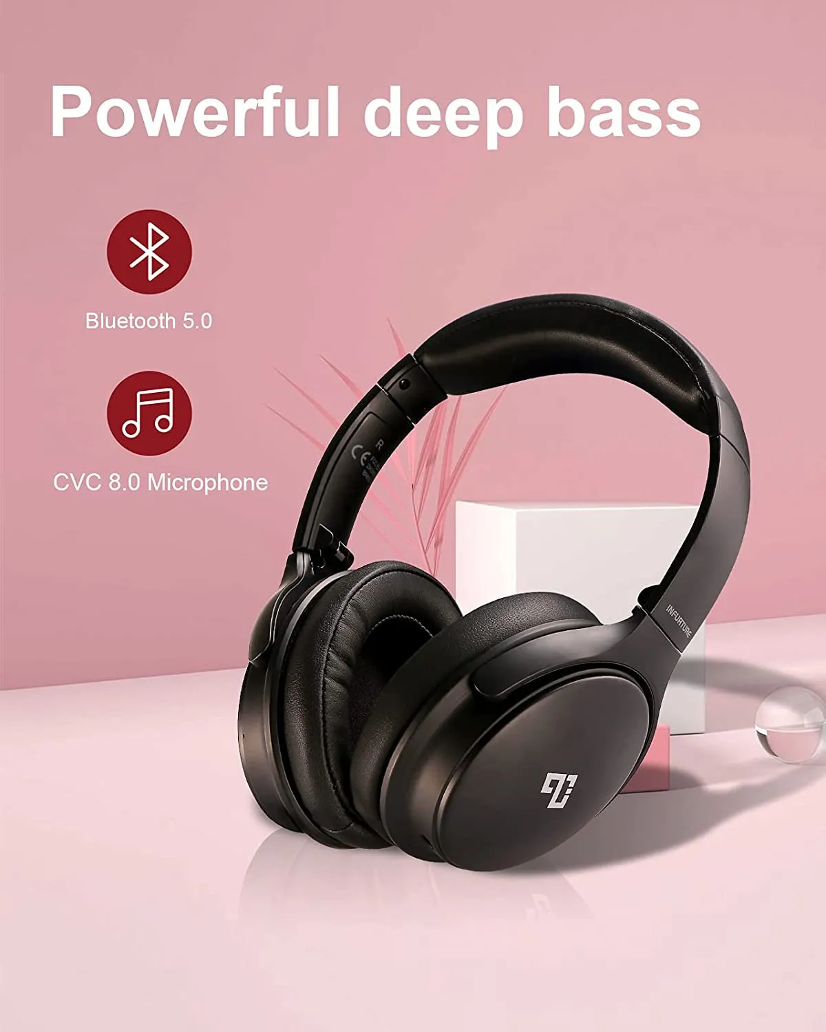 INFURTURE Active Noise Cancelling Headphones, H1 Wireless over Ear Bluetooth Headphones, Deep Bass Headset, Low Latency, Memory Foam Ear Cups,40H Playtime