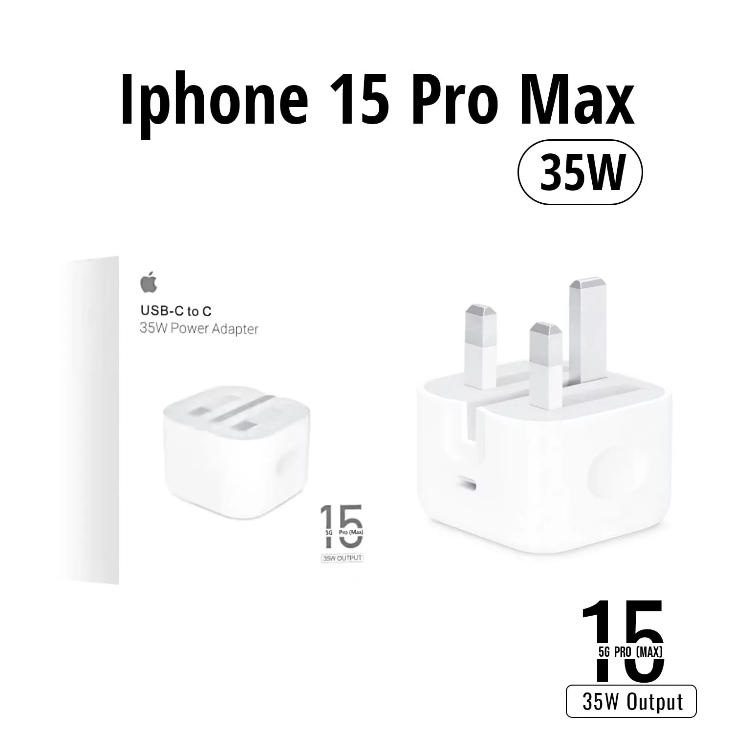 IPHONE 15 PRO MAX 3 PIN (UK PIN) 35W USB-C POWER ADAPTER