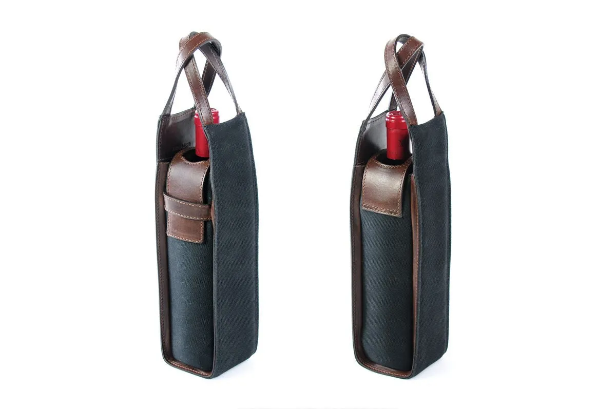 Italian Wine Case - Waxed Canvas and Leather - Onyx / Walnut