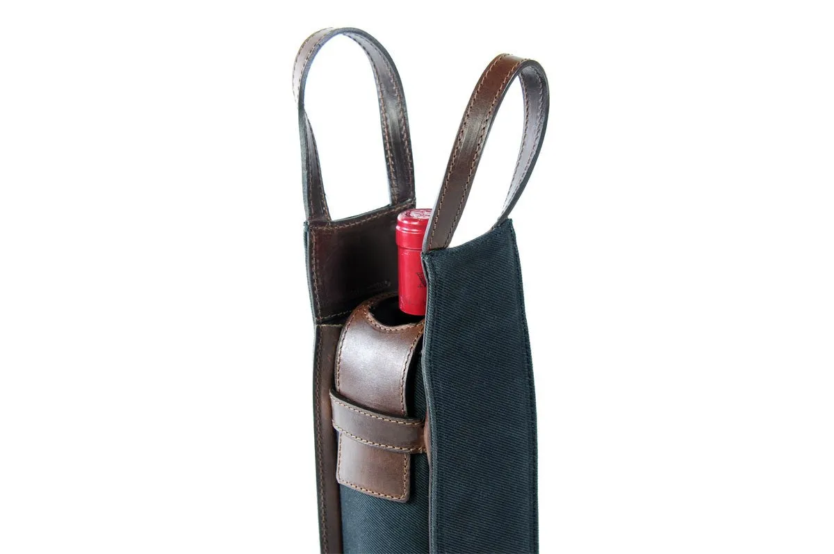 Italian Wine Case - Waxed Canvas and Leather - Onyx / Walnut