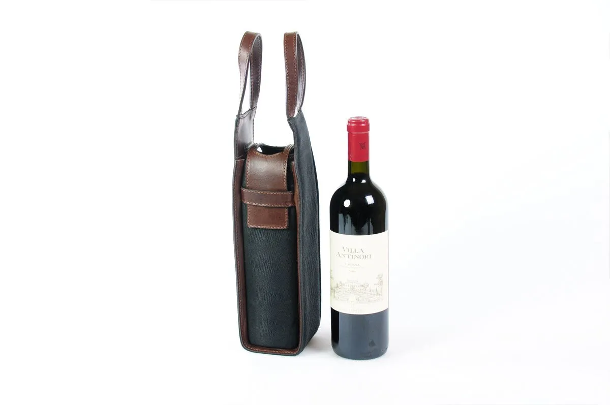 Italian Wine Case - Waxed Canvas and Leather - Onyx / Walnut