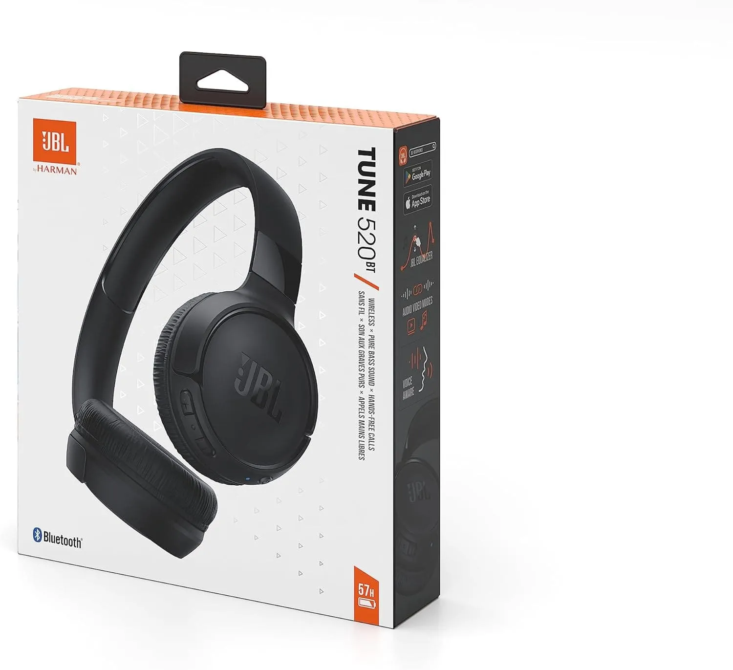 JBL Tune 520BT Wireless On-Ear Headphones Long-Lasting Comfort and Signature Pure Bass Sound - Black