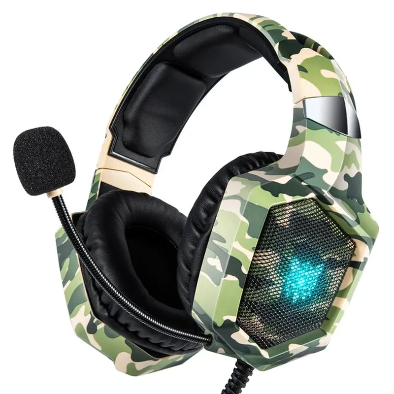 K8 Gaming Headphones with Flexible HD Mic RGB Light Surround Sound Over-Ear Wired Headset