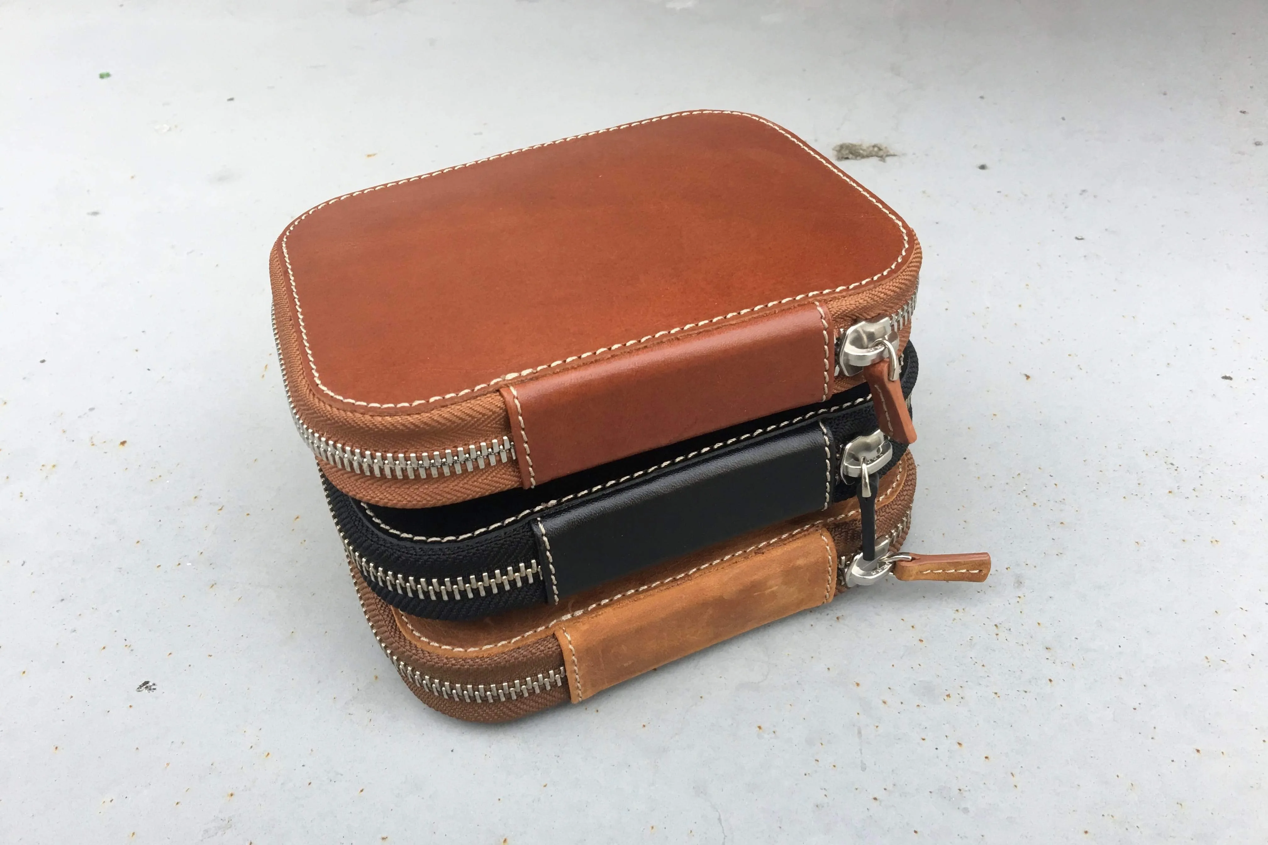 Leather Zippered 10 Slots Pen Case - Brown