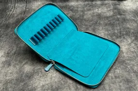 Leather Zippered 20 Slots Pen Case - C. H. Ocean Blue