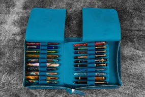 Leather Zippered 40 Slots Pen Case - C.H. Ocean Blue