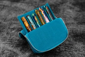 Leather Zippered Magnum Opus 6 Slots Hard Pen Case with Removable Pen Tray - C. H. Ocean Blue