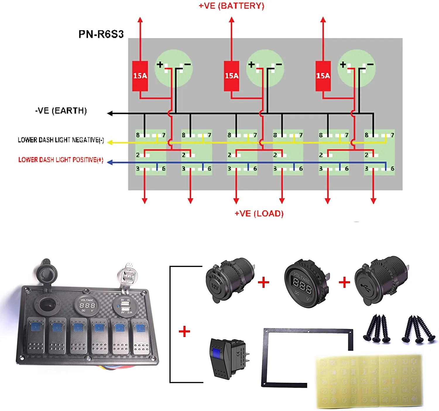 Led Rocker Switch Panel 6 Way