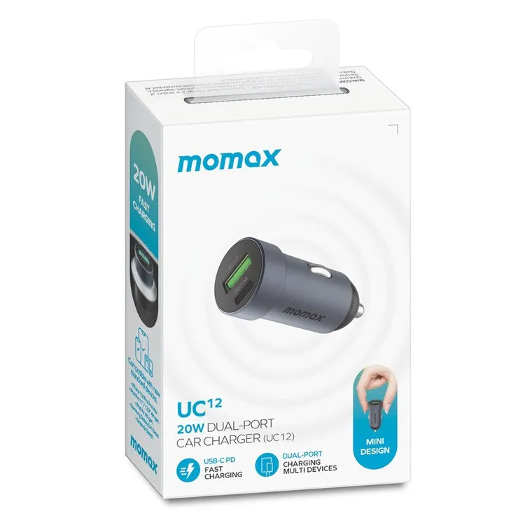 Momax Uc12 20W Mini Dual- Port Car Charger Fast Charging